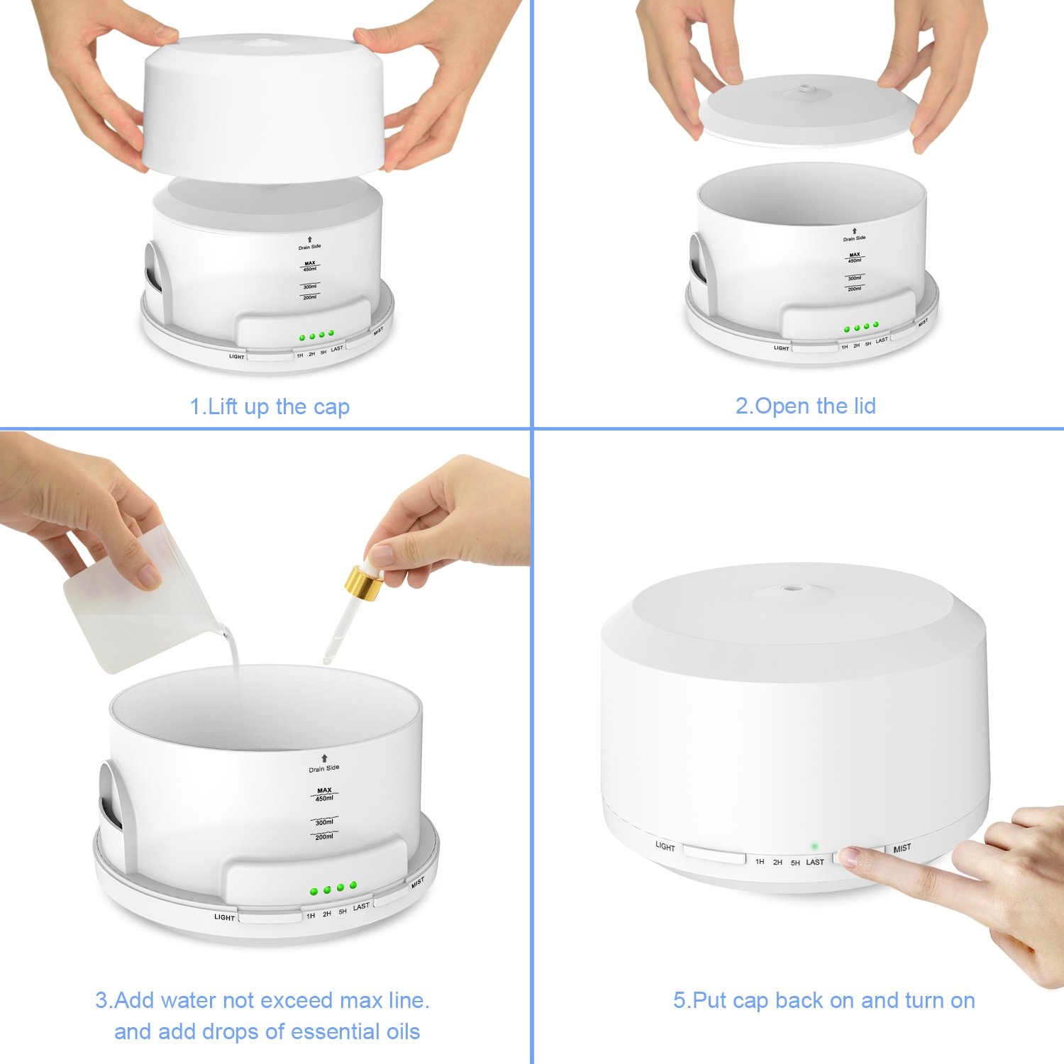 Zookki 450ml Aromatherapy Essential Oil Diffuser with 8 LED Color Changing