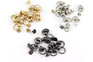 RuiLing 30pcs 8x6mm Screwback Round Head Rivet with Pull Ring 3 Color Assrted Kit Metal Handmade DIY Accessory Nail Heads Stud Leather Craft Screw Rivets (Silver, Black, Gold)