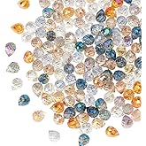 AHANDMAKER 160Pcs Faceted Teardrop Glass Beads, 10 Styles 8x9mm Top Drilled Drop Spacer Beads, Transparent Waterdrop Crystal Glass Beads Hanging Pendants for DIY Craft and Jewelry Making, Hole: 0.8mm
