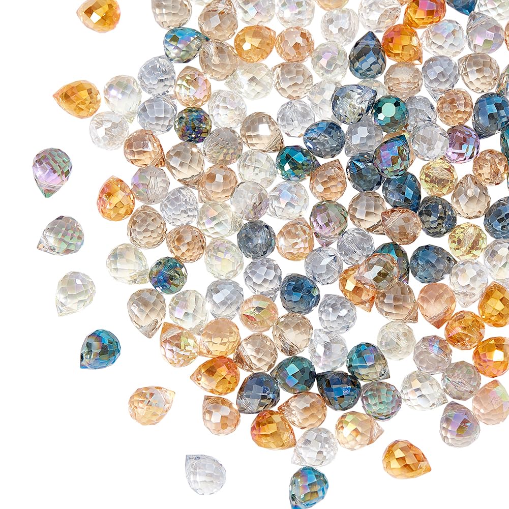 AHANDMAKER 160Pcs Faceted Teardrop Glass Beads, 10 Styles 8x9mm Top Drilled Drop Spacer Beads, Transparent Waterdrop Crystal Glass Beads Hanging Pendants for DIY Craft and Jewelry Making, Hole: 0.8mm