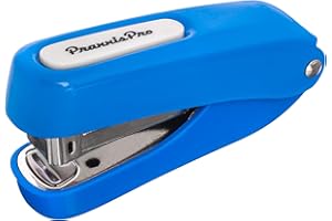 PRAXXISPRO Praxxis Pro Office Supplies - Aria-Plus Half-Strip Mini Stapler - Durable, Compact, and Colorful Stapler for Office and Travel Use, Compatible with Standard 26/6 Staples, Blue