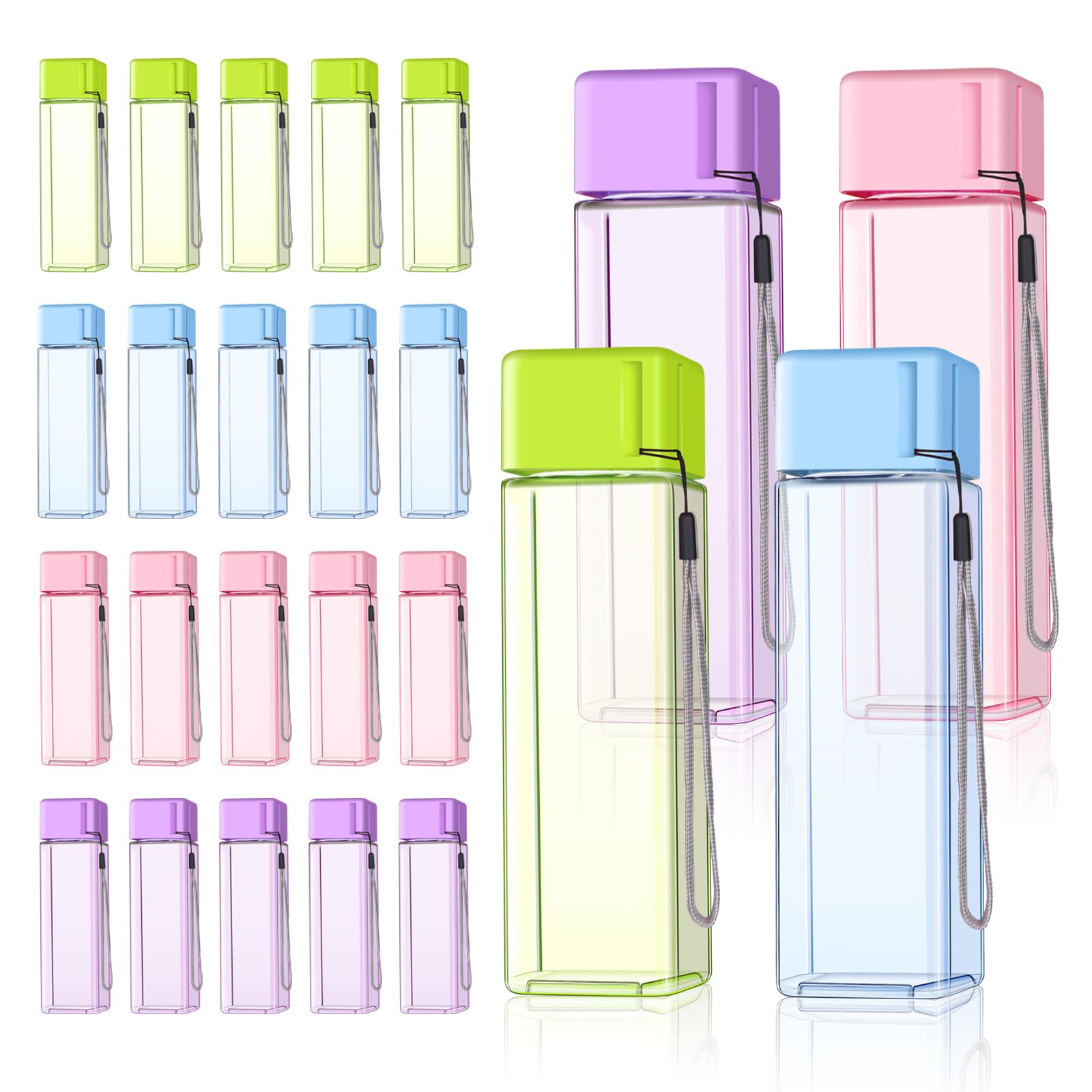 Photo 1 of 24Pcs Water Bottles Bulk 17 Oz Reusable Plastic Water Bottle Spill Proof Clear Colorful Gym Sports Large Drink Bottle for Adult Leak Square Pack for School Outdoor Fitness Travel Camping Office