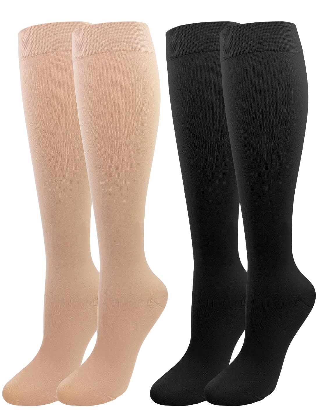 2 Pairs Medical Compression Socks for Women & Men 20-30 mmHg, class 2, Best Graduated Stockings Support Fit for Travel Flight Running Varicose Veins Pregnancy Nurses (Black+Beige, XXL)