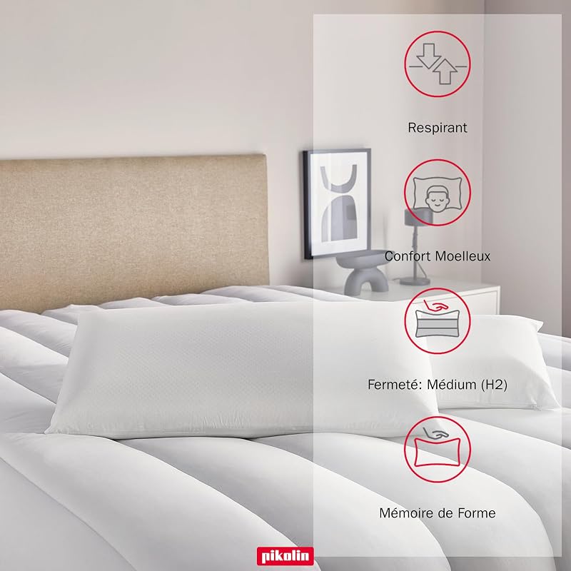 Lot de 2 Oreillers à Mémoire de Forme 70 cm, Qualité Hôtel - Adaptabilité Cervicale et Hypoallergénique - Fermeté Moyenne pour Toutes les Positions - Double Taie Respirante et Douce