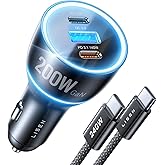 LISEN 200W Car Charger USB C Fast Charge [GaN] PD 140W Fast Car Charger | Cigarette Lighter Adapter for Multi Device, for iPhone Duo 18 Pro Max 17 16 15 , MacBook Pro, Laptop, iPad, Samsung S26