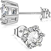 2.0ct Cubic Zirconia Stud Earrings for Women & Men, 7mm Round Hypoallergenic Stud Earrings, 14K White Gold Plated 925 Sterling Silver Earrings for Sensitive Ears