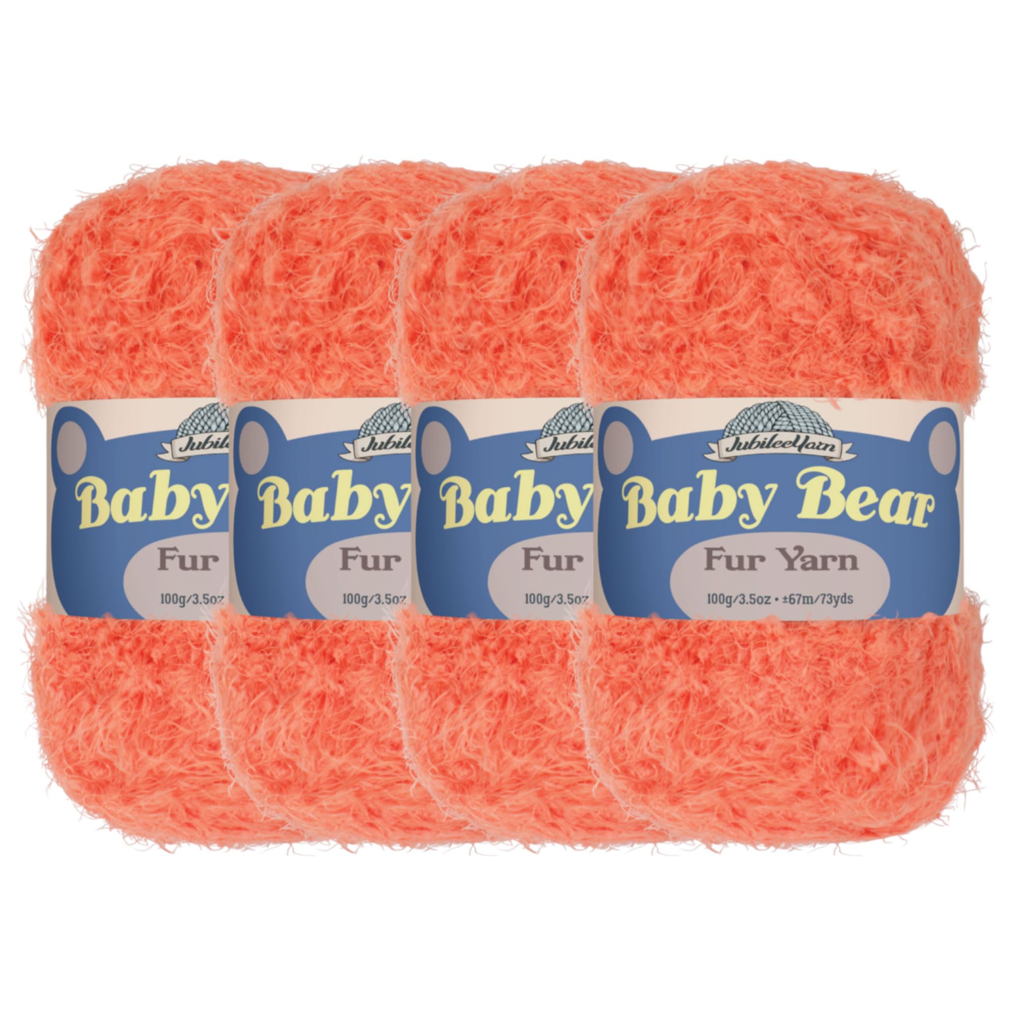 JubileeYarn Baby Bear Yarn - Chunky Weight Polyester Fur - 100g/Skein - Living Coral - 4 Skeins