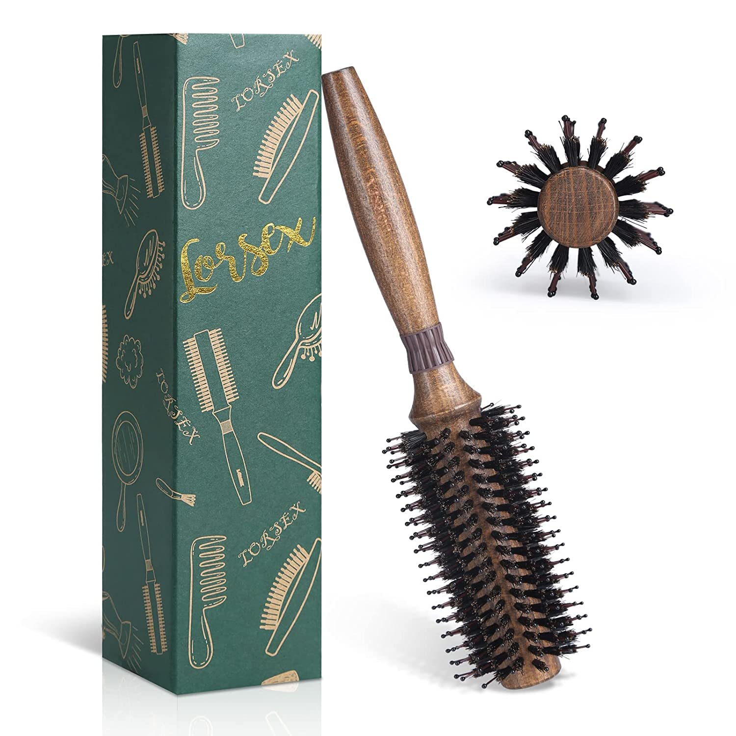 LORSEX Round Hair Brush for Women or Men Quick Blow Drying, Boar Bristle Large Round Hair Brush for Hair Styling, Drying, Curling (Retro Colored) (Inner 23mm/ Outer 55mm)