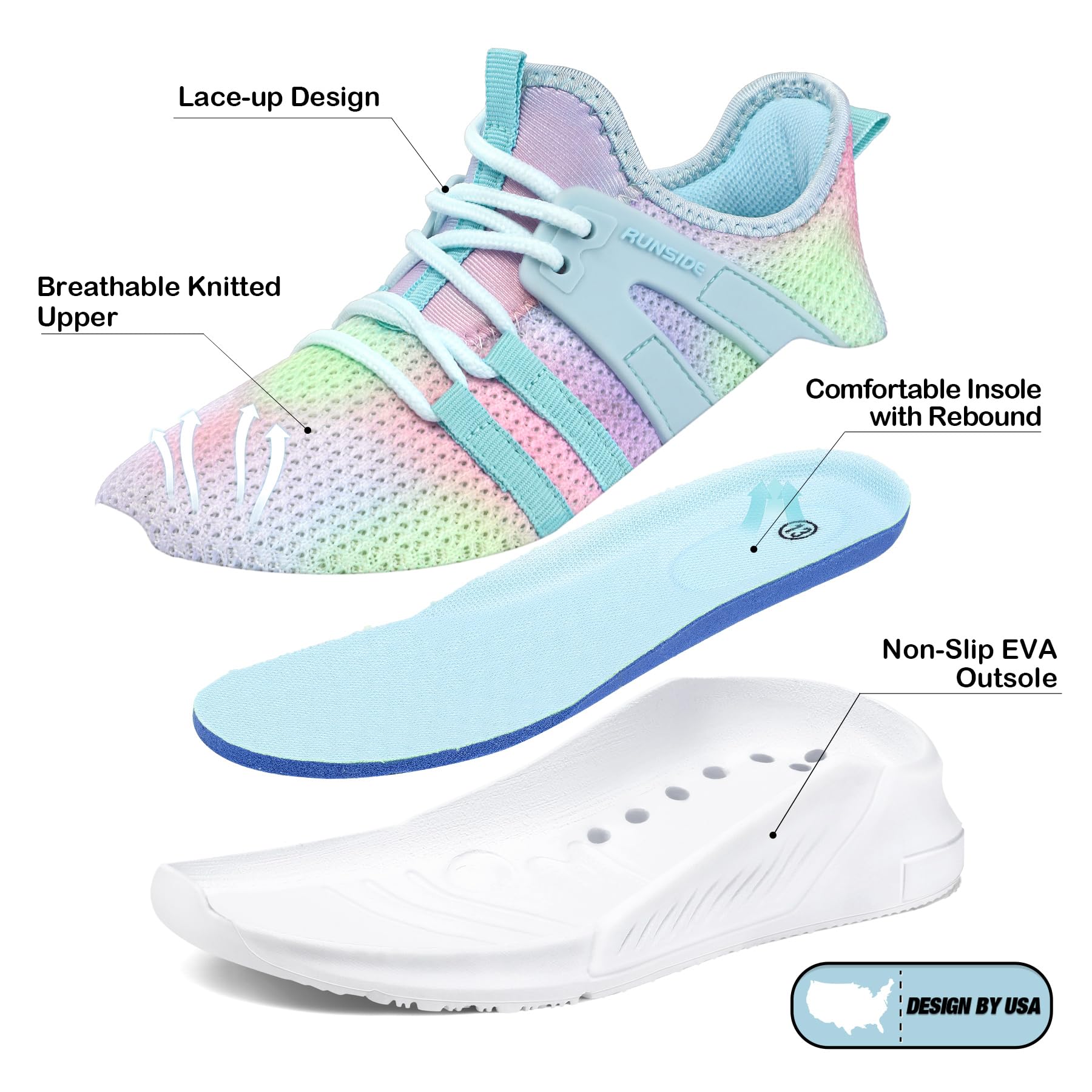 RUNSIDE Girls Tennis Shoes Lightweight Sports Kids Sneakers Lace-up for Running/Walking, Toddler/Little Kid/Big Kid