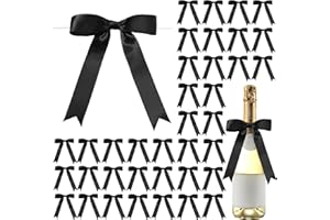 Riceshoot 50 Pcs Satin Ribbon Bows 5x7 Inch Large Twist Tie Bow for Gift Wrapping Champagne Bottle Balloon Treat Bag DIY Craft Gift Wedding Bridal Baby Shower Christmas Birthday Party(Black)