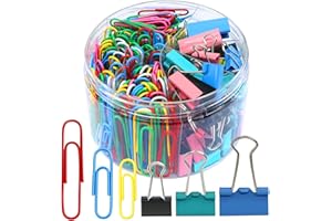 ANUTRION Paper Clips Binder Clips, 340PCS Assorted Size Paper Clips and Binder Clips, Colored Paperclips Large Medium Small, Binder Clip and Paper Clip Set for Home School Office Supplies