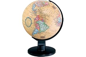 REPLOGLE Trekker 6" Diameter Up to Date Cartography, with , Antique Globe Ball and Sturdy Plastic Base. This rotating desktop globe encompasses all the countries and geographic landmasses of the world. It is 6" wide with a plastic base and a smooth spinning action. A perfect desktop accessory for a worldly executive, a gift for a curious geography loving child, or an accouterment to any household setting.