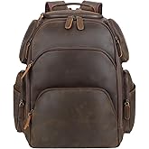 TIDING Vintage Full Grain Leather 16 Inch Laptop Backpack for Men Multi Pockets Travel Rucksack Weekend Business Daypack_Large