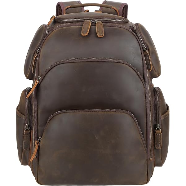 Vintage XL Genuine Cowhide Leather Backpack Brown Drawstring Buckle Flap Multi P Amazon.com: PLW Leather Backpack for Men – 20 main image 4