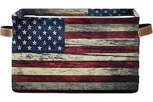 AUUXVA American Flag Wooden Patriotic Storage Bins Basket, Vintage USA Flag 4Th of July Collapsible Storage Cube Rectangle Storage Box with Handles for Shelf Closet Nursery Bedroom Home Office 1 Pack