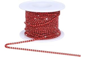 Dropower Crystal Rhinestone Close Chain Trim,10 Yards/Roll of 2mm Rhinestone Banding Claw Cup Chain for Sewing Crafts,DIY Decoration,Jewelry,Clothing,Shoes Red