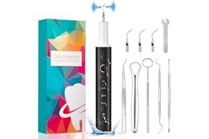 HASSOKON Plaque Remover for Teeth,Tartar Remover for Teeth,Teeth Cleaning Kit Electric Teeth Cleaner with LED Light,4 Adjustable Modes,3 Repalceable Heads,Household Calculus Remover for Adult and Kids(Black)