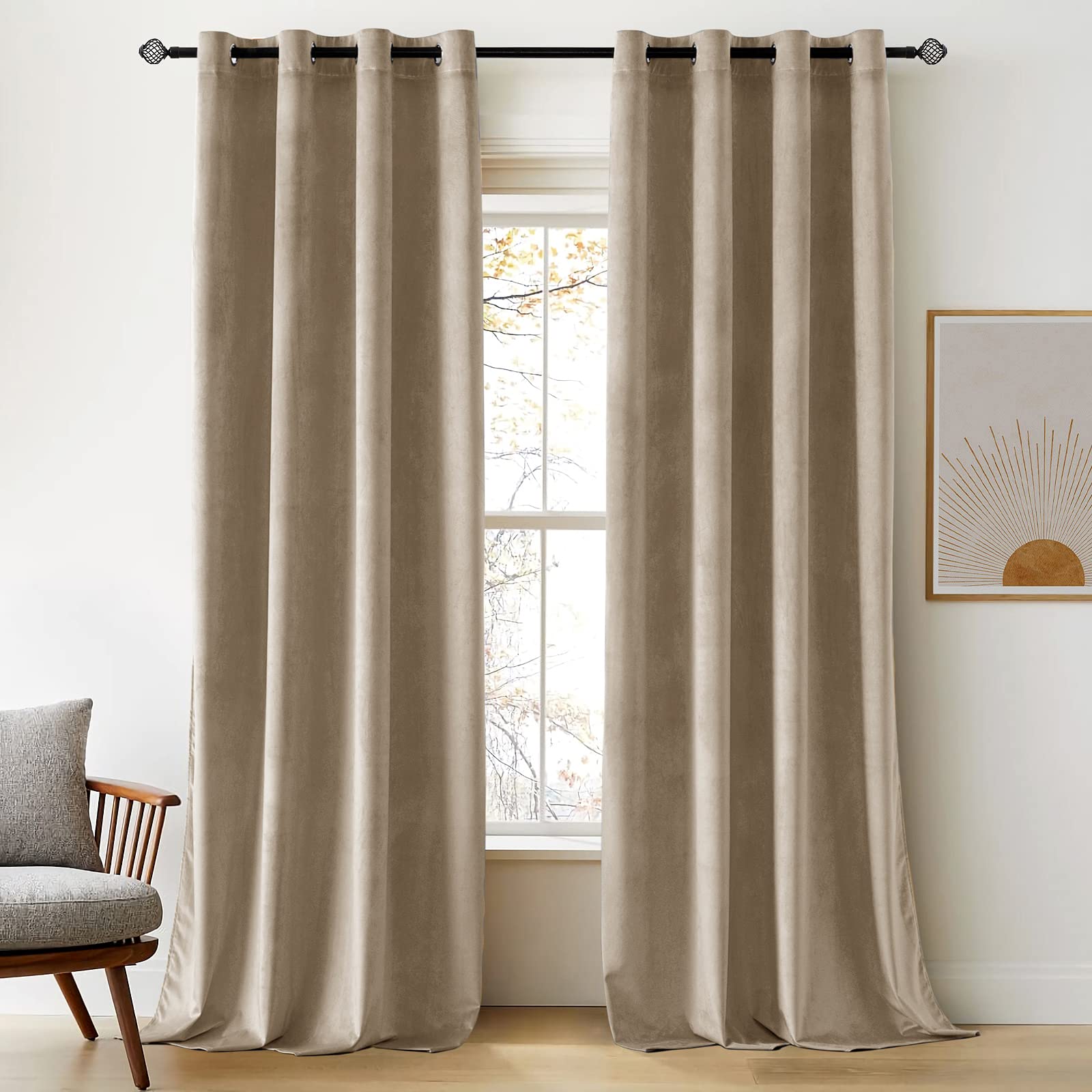 Woaboy Velvet Curtains 90 Drop Taupe Curtain for Living Room Thermal Blackout for Bedroom Luxury Eyelet Drapes Super Soft Window Treatment Insulated Soundproof & Room Darkening W 46 x L 90 2 Panels — image 1