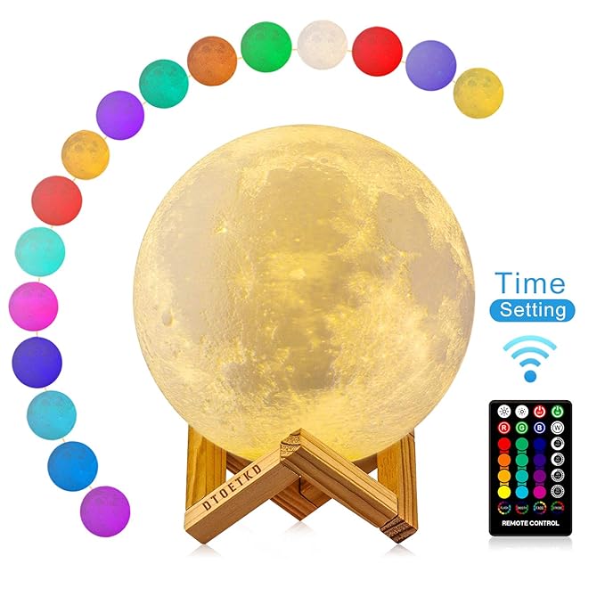 20cm Mond Lampe mit Timer, DTOETKD 16 Farbe 3D Mondlampe Nachtlicht LED RGB Mondlicht Nachtlampe