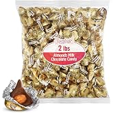 Almond Kisses, Pack of Chocolate Kisses, Bulk, 2 lb | Gold Chocolate for Parties, Events or Stocking Up on Your Chocolates, Gold Wrapped Candy for Sharing and snacking, Plus