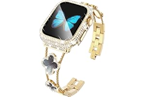KADES Compatible for Apple Watch Series 10 46mm/42mm Series 9 8 7 45mm/41mm Series 6 5 4 SE 44mm/40mm Series 3 2 1 42mm/38mm, Sparkling Bling Diamond Band with Full Diamonds Case