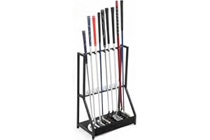 Golf Putter Stand for 9 Clubs & 9 Balls, Solid Wood & Iron Golf Club Rack, Black