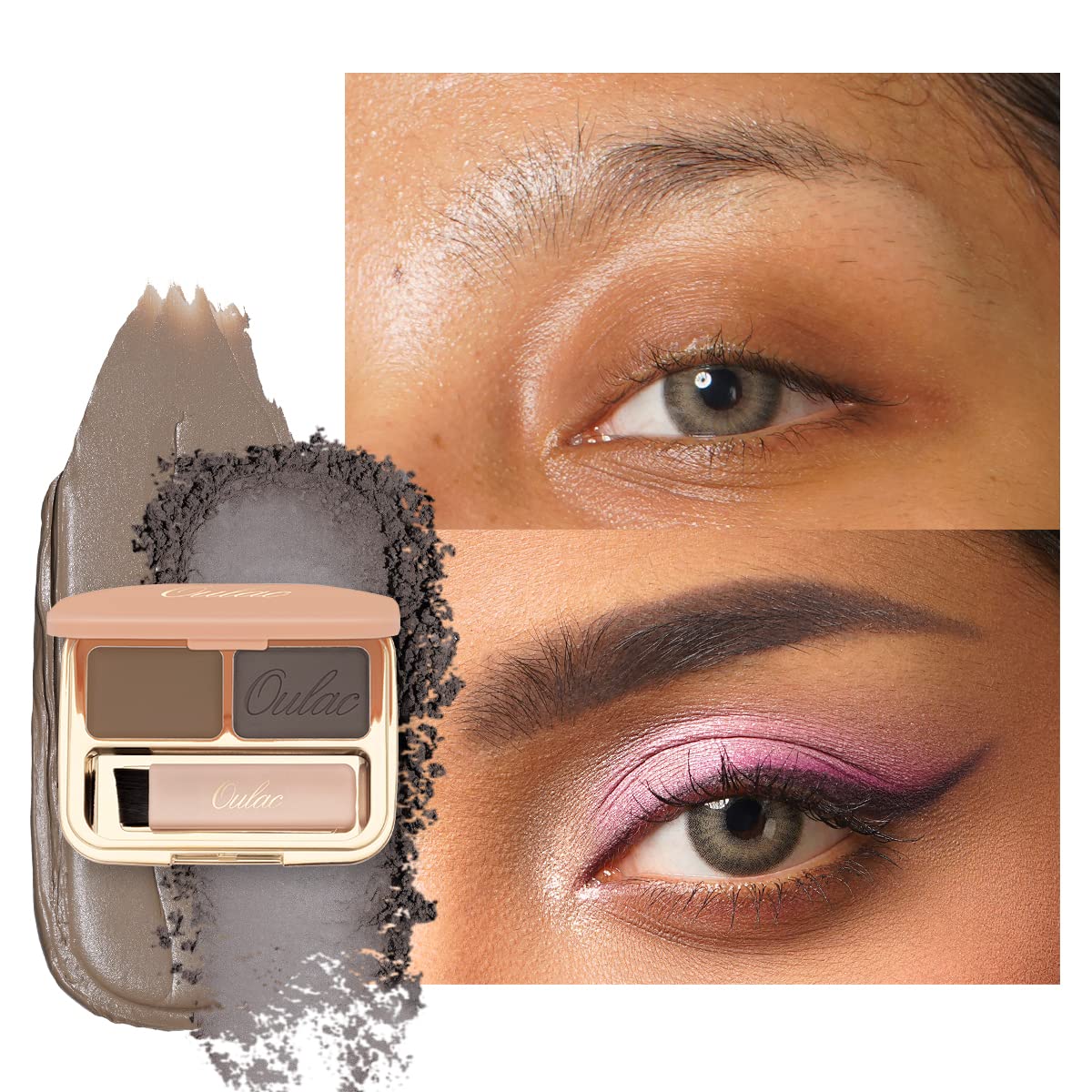 Oulac Taupe Eyebrow (Powder + Gel) Kit Makeup, 2 Colors Fills & Contours Brows with Brush, Waterproof Eyebrow Pomade, Mirror, Brown or Black Hair for Natural Looking 3.2 g (Ash Brown+Taupe）