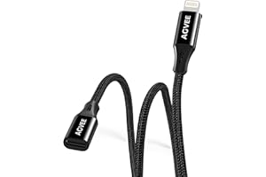 AGVEE [6.6ft Lightning Extension Cable Braided Female to Male Extender Cord for iPhone iPad Charger, Data Sync Video Audio & Charging Connector Adapter, Black