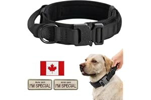 Tactical Dog Collar for Large, Medium Dog, Military Dog Collar Heavy Duty with Canada Flag and 2 Patch, (L （18"-21.5"）, Black