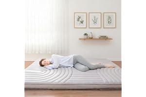 ZonLi Japanese Floor Futon Mattress Extra Thick, Vintage Striped Quilting Twin Size, Mattress Topper Portable Sleeping Pad for Adults, Roll Up Tatami Mat