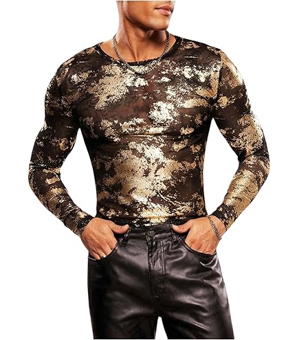 WDIRARA Men's Round Neck Long Sleeve Body Heat Map Print Marble