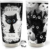 MOTERMATE Cat Gifts for Cat Lovers, Funny Black Cats 20oz Travel Coffee Mug Tumbler, Im Fine Everythings Fine Stainless Steel Tumbler with Lid and Straw