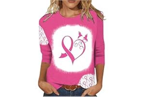 Ceboyel Womens Breast Cancer Awareness Shirts 3/4 Sleeve Tops Funny Football Ribbon Graphic Tshirts Clothes