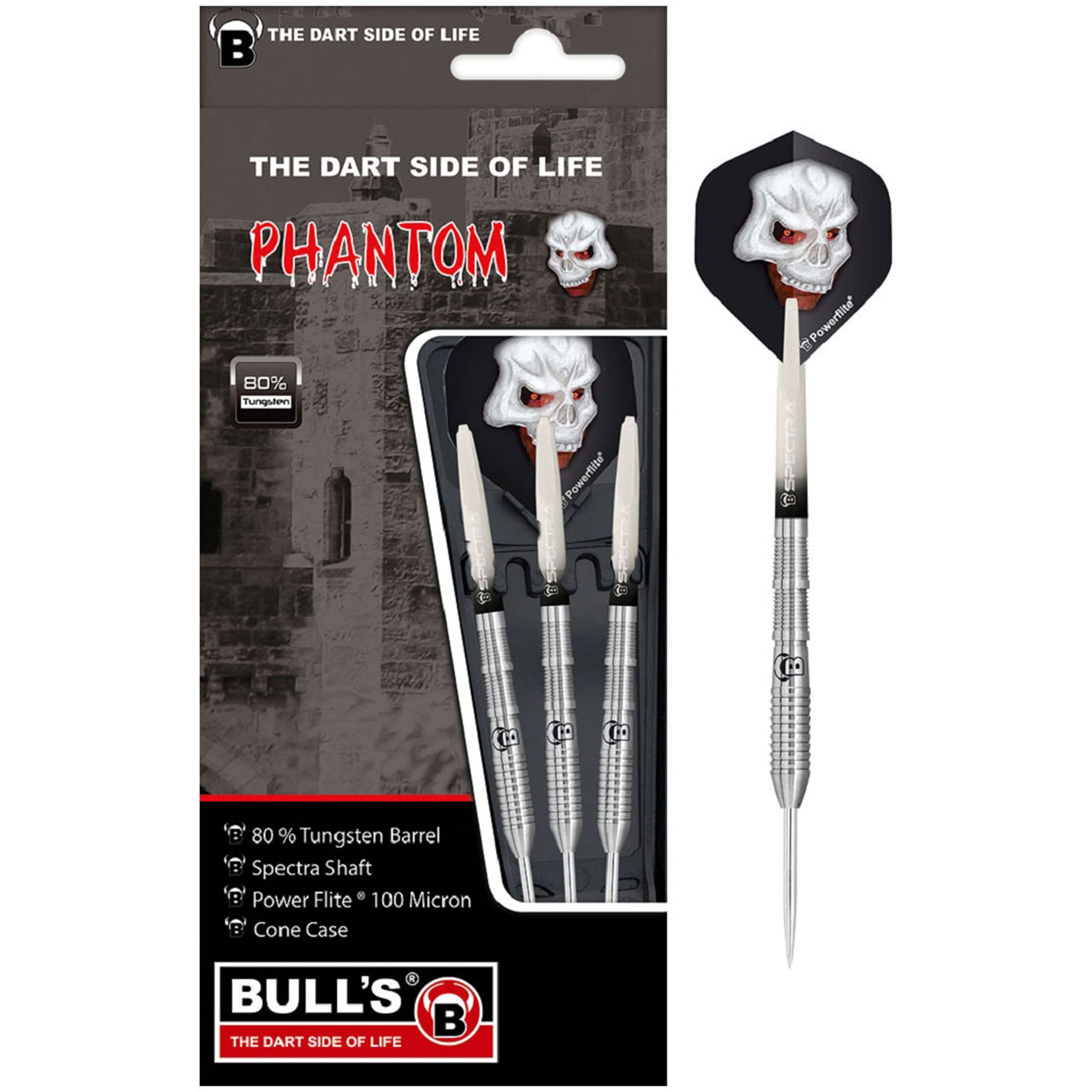 Phantom Steel Dart, made from excellent 80% tungsten tungsten 5 barrel variants with differently pronounced milling. Includes Spectra Shafts and Powerflites., unisex_adult, Bull's Phantom Pt4 Steel Dart 24 g, 13694, Silver, 24g