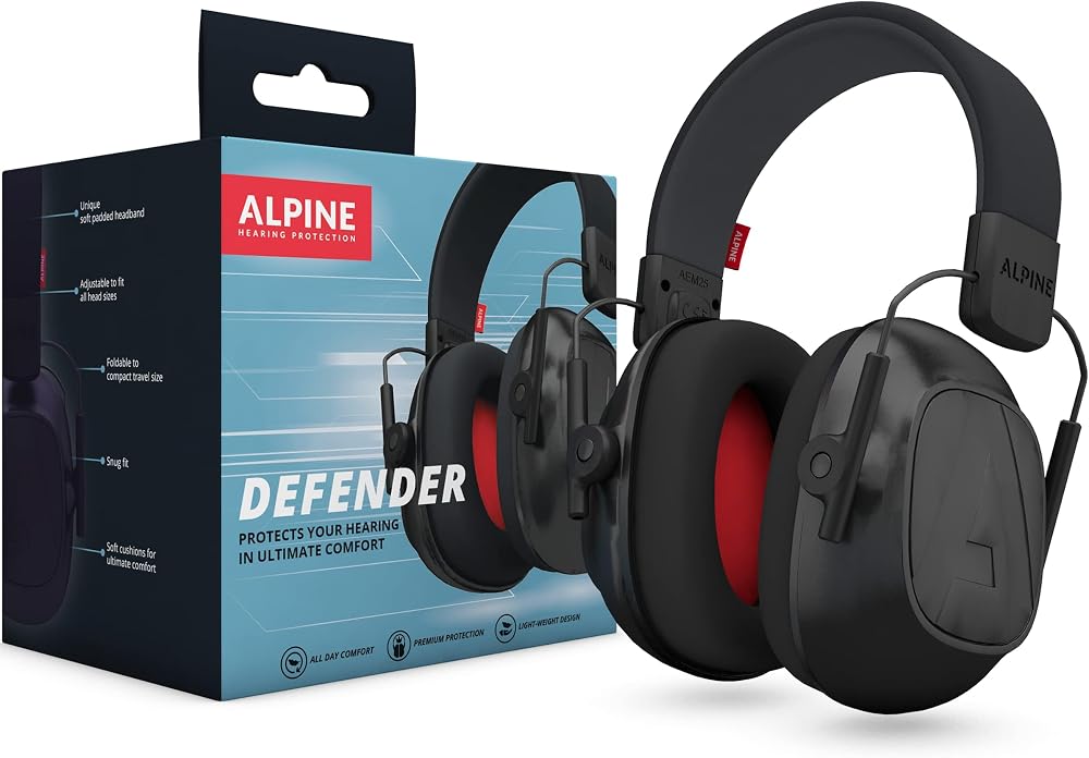 Alpine Defender Adult Earmuffs 26 dB Noise Reduction Adjustable Headband