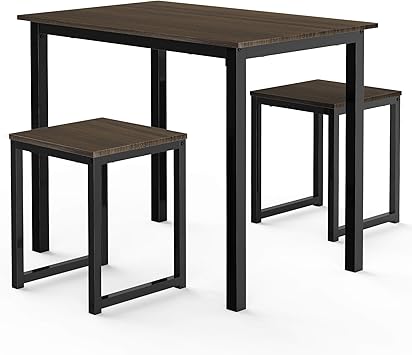 Amazon Com Homury Modern Wood 3 Piece Dining Set Studio Collection Soho Dining Table With Two Stools Home Kitchen Breakfast Table Brown Kitchen Dining