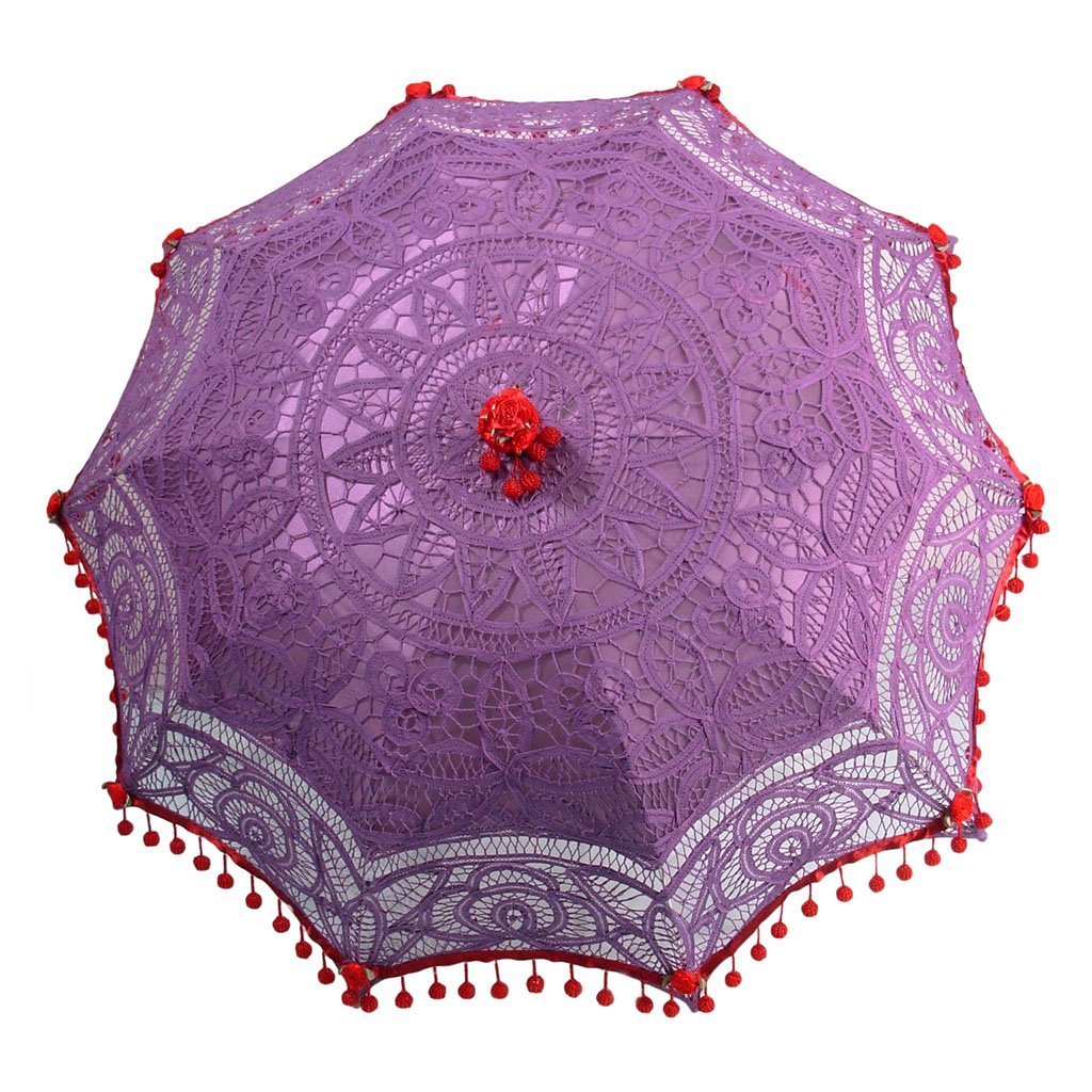 Finally Fabulous Red and Purple Beaded Lace Parasol