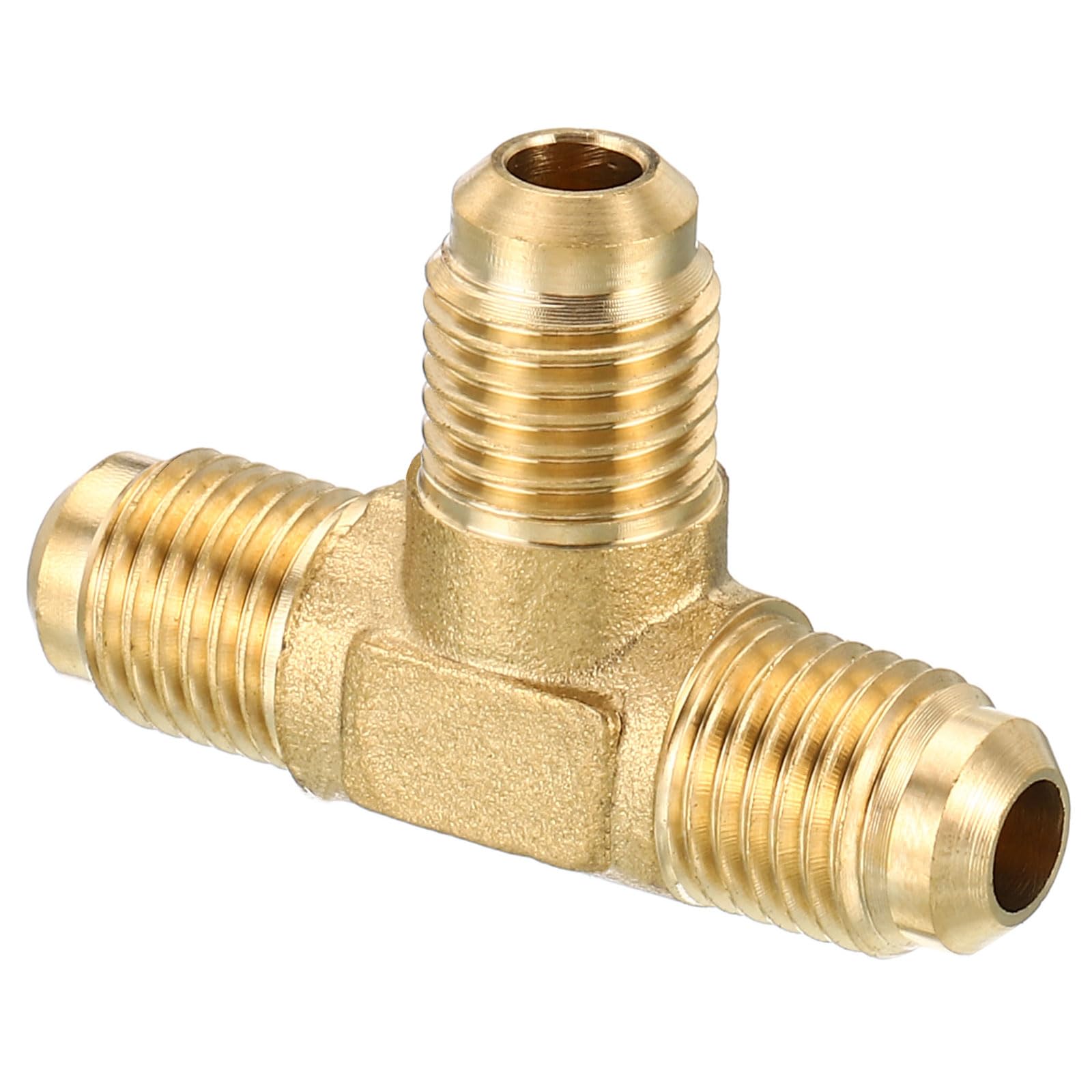 PATIKIL 1/4" x 1/4" x 1/4" Brass Pipe Fitting, Flare Tee Tube Fitting Pipe Adapter Connector for Air Conditioner Refrigeration Plumbing