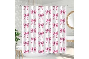 AamAccess Pink Bow Shower Curtain Set, Cute Modern Girl Bathroom Aesthetic Polyester Cloth Fabric Bath Curtain Decor with Hooks 72x72 Inches