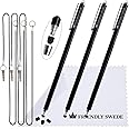 The Friendly Swede Extra Long Stylus Pen for Touchscreen — Set of 3 Thin-Tip High Precision Capacitive 7.3" Stylus Pens; Including Elastic Lanyards, 3 Replaceable Tips & Cleaning Cloth - Black