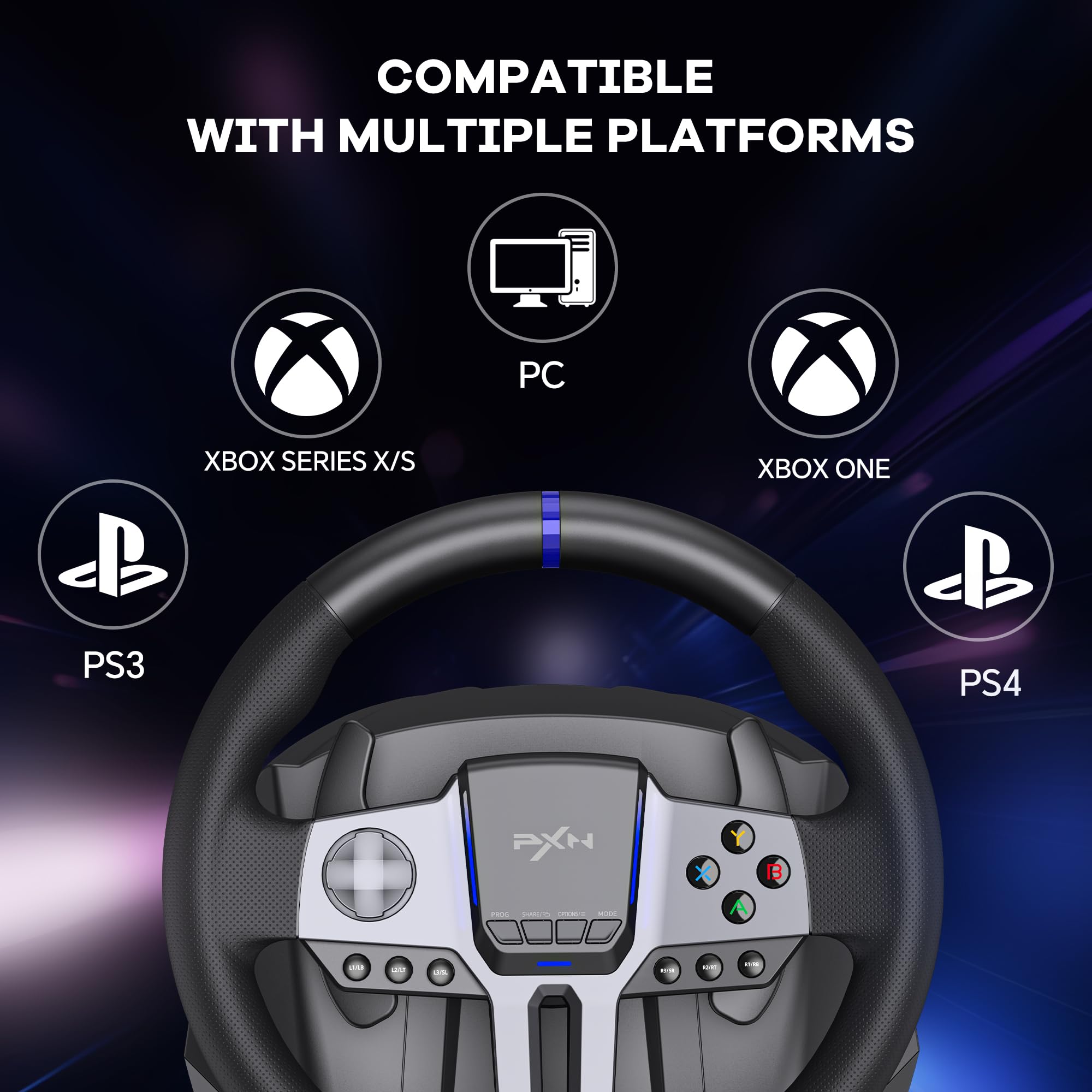 PXN V9 Gen2 Racing Wheel - Steering Wheel Driving Wheel 270°/ 900° Degree Vibration Gaming Steering Wheel with Shifter and Pedal for PC, PS3, PS4, Xbox Series X|S, Xbox One