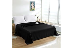 GENERIC Twin Flat Sheet Only - Brushed Microfiber Top Sheet - Soft, Wrinkle-Free, Fade-Resistant, Stain-Resistant Hotel Quality Flat Bed Sheet, Black