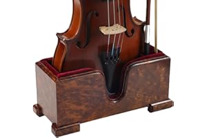 YWYLL Violin and Bow Holder (Stand), Wooden Violin Holder Floor Display with Velvet Protection, Stable and Classy Aesthetic (Burl Wood + Red Velvet)