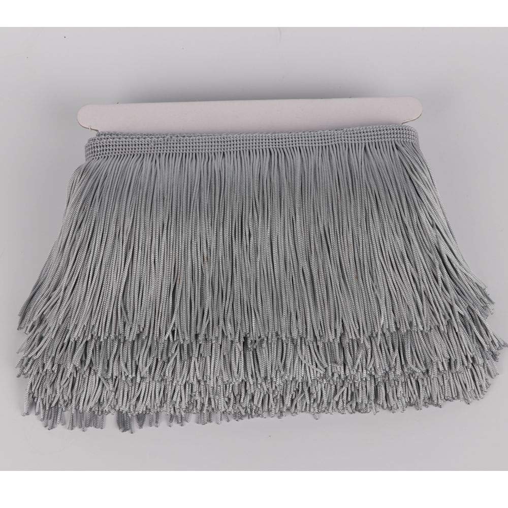Fringe Trim Lace Polyerter Fibre Tassel 4 inch（″） Wide 10 Yards Long for Clothes Accessories and Latin Wedding Dress and DIY Lamp Shade Decoration Black White Red Gold Blue Pink Grey (Gray, 4 inch)