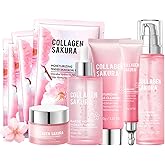 Sakura Skin Care Set,Moisturizing Skincare Kit with Face Cleanser,Facial Serum,Toner,Eye Cream,Face Cream and Hydrating Face Masks,Long-lasting Nourishing Skincare Set Facial Kit for Women（8pcs）