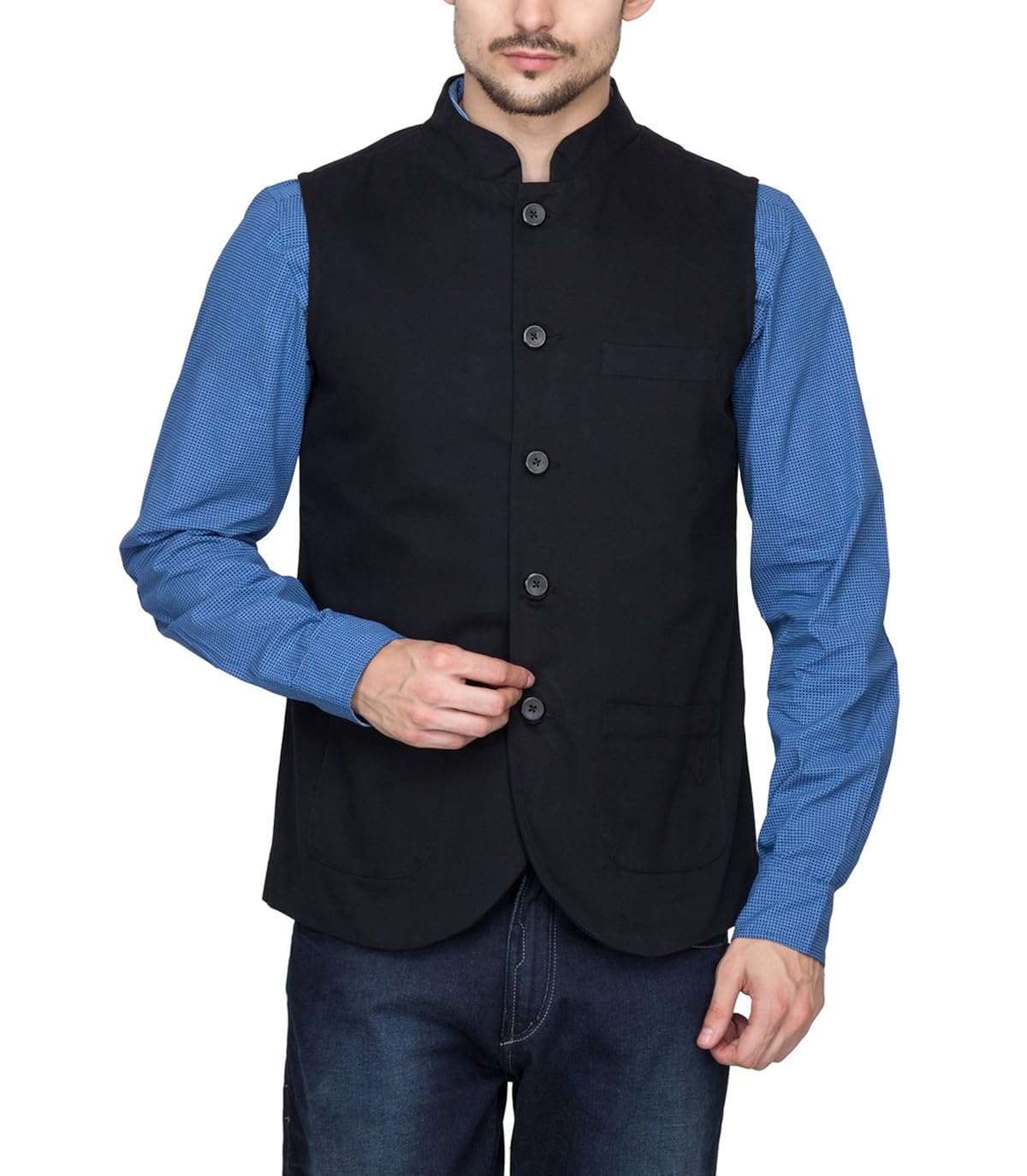 hypernation black color cotton nehru jacket
