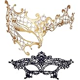 Masquerade Mask for Women Shiny Rhinestone Venetian Party Prom Ball Metal Mask