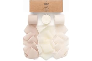 Vitalizart White Handmade Chiffon Silk Ribbon Fringe 1.5" x 21 Yd Nude & Ivory Frayed Edges Ribbons for Wedding Invitations B