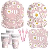 Xenorik Daisy 1st Birthday Plates And Napkins Party Decorations Tableware, Groovy Retro Daisy First Birthday Party Supplies, Paper Plate, Napkin, Cup, Fork, Serves 24
