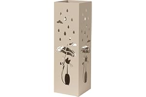 Baroni Home Modern Design Umbrella Stand White Metal Umbrella Stand with Cat, 2 Hooks, and Removable Drip Tray, Dove Grey